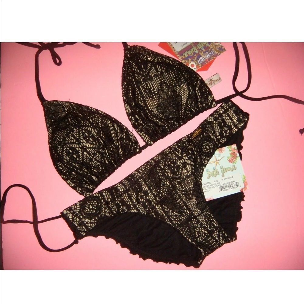 NWT LULI FAMA Bikini SWEET SEDUCTION XS,S,L BLACK gold crochet